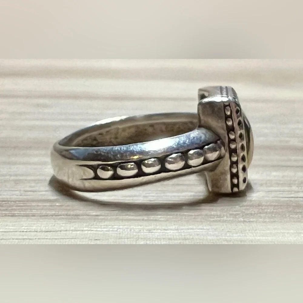 Vintage Carol Felley Sterling Silver & 14K Gold Square Band Ring, Size 5, 3.6g